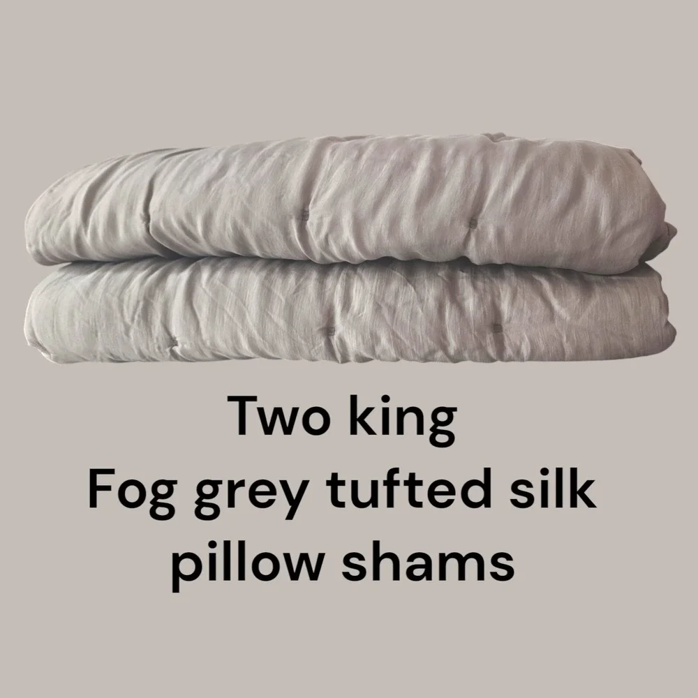 Two RH Restoration Hardware Tufted‎ Silk Fog Gray King Pillow Shams